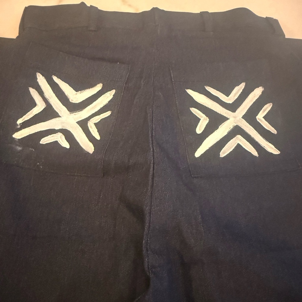 Hand Painted Midnight Blue Denim Jeans - Picture 3 of 4